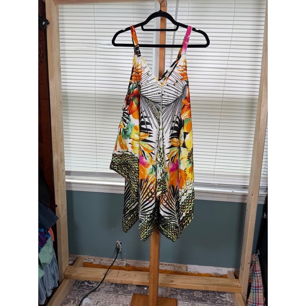 Unique Spectrum Womens 3X Tropical Floral Handkerchief Hem V-Neck Dress